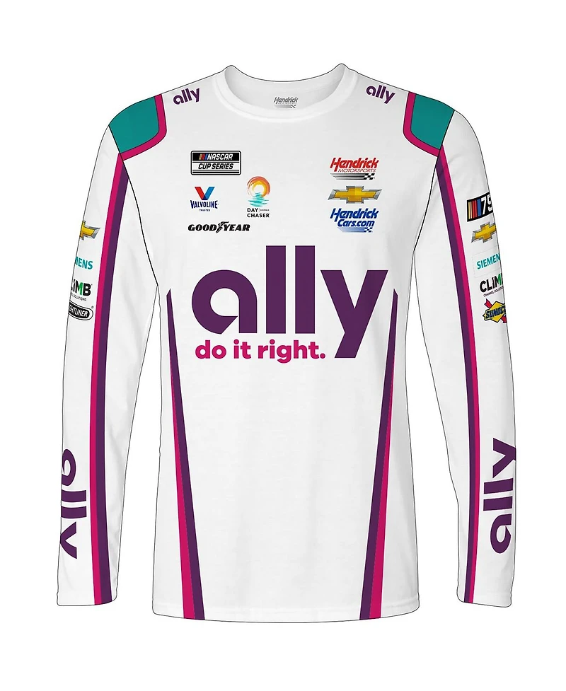 Hendrick Motorsports Team Collection Men's White Alex Bowman ally Sublimated Uniform Long Sleeve T-Shirt