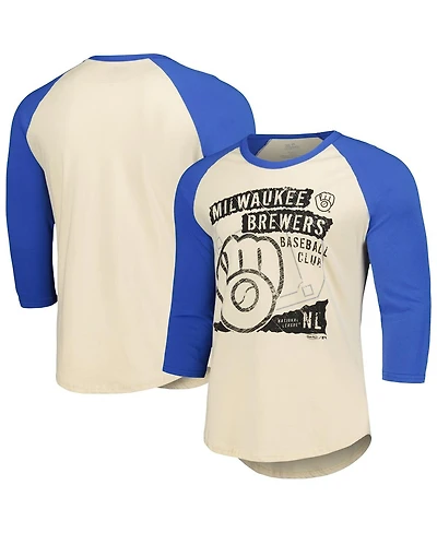 Majestic Men's Cream/Royal Milwaukee Brewers Raglan 3/4-Sleeve T-Shirt