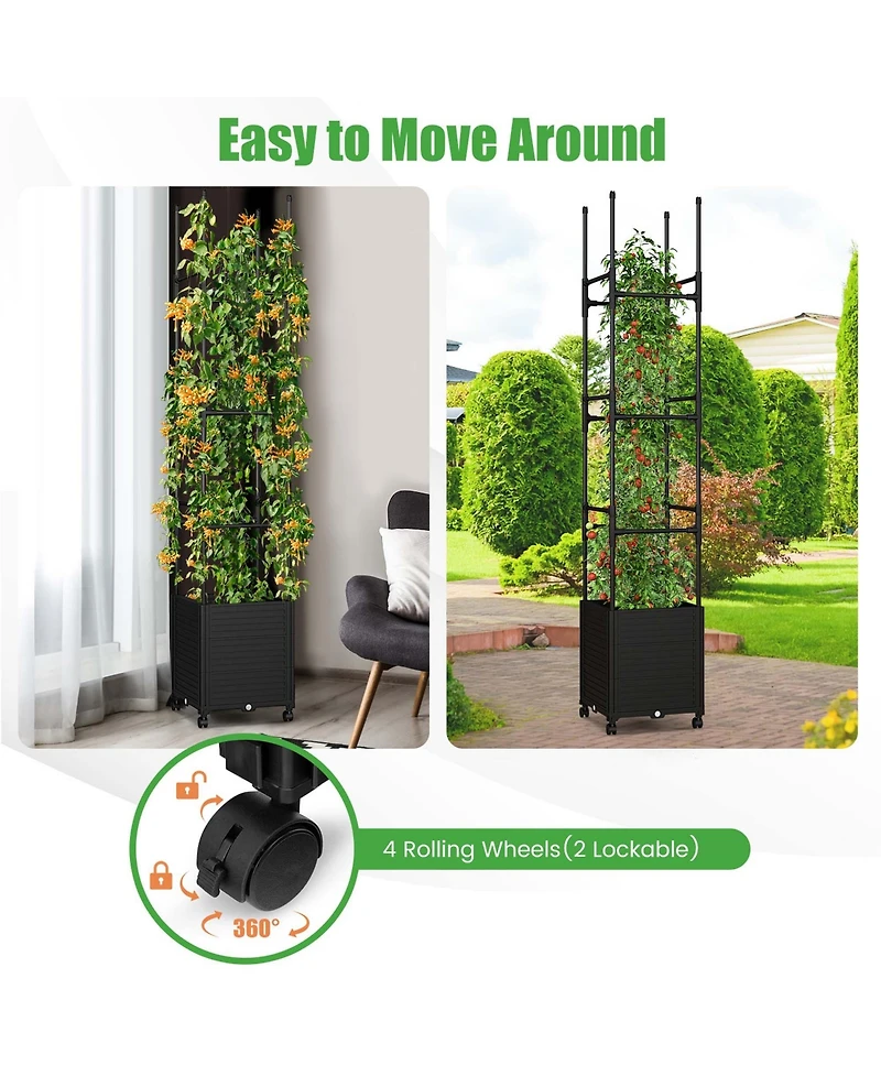 1 Pcs Raised Garden Bed with Trellis and Wheels Self-Watering Planter Box
