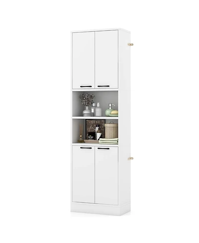 Costway 75" Tall Bathroom Storage Cabinet with 4 Doors & 2 Open Compartments Freestanding