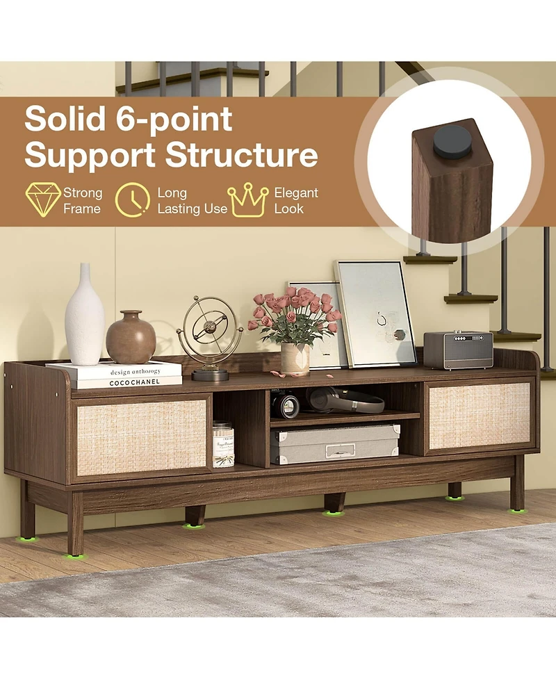 Costway Wooden Tv Stand for TVs up to 65" with Storage Adjustable Shelf & Sliding Doors