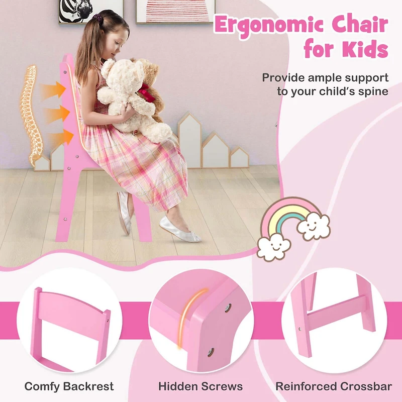 Costway Kids Vanity Table & Chair Set 2-in-1 Princess Pretend Play Makeup