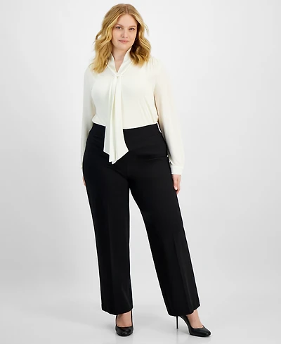 Anne Klein Plus Compression Pull-On Wide-Leg Trousers