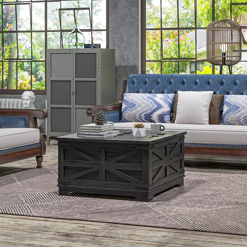Homcom Table with Flip Top Hidden Storage, Square Center