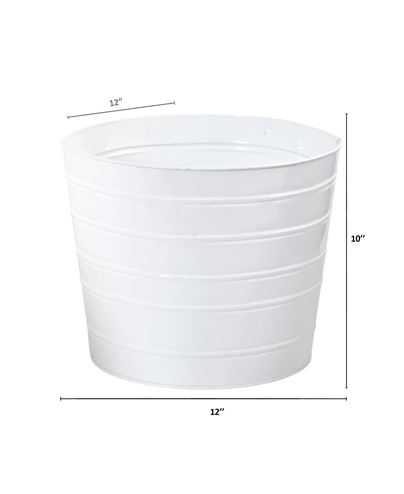 Slickblue 12" Farmhouse White Metal Ribbed Planter