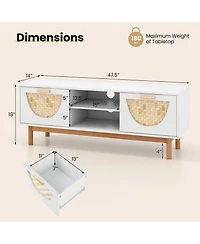 Tv Stand for 55-Inch TVs with 2 Drawers & Bamboo Woven Fronts Solid Wood Legs