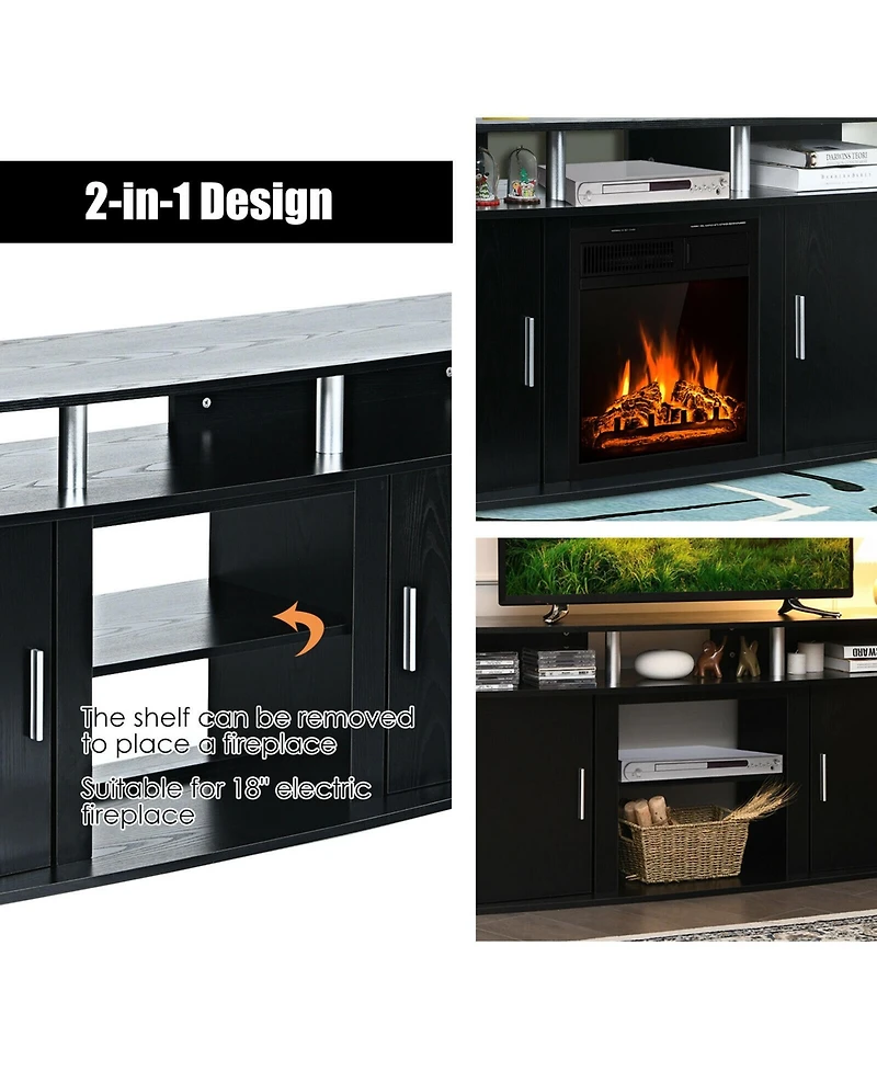Gymax 63'' Fireplace Tv Stand W/18'' 1500W Electric Fireplace up to 70'' Black