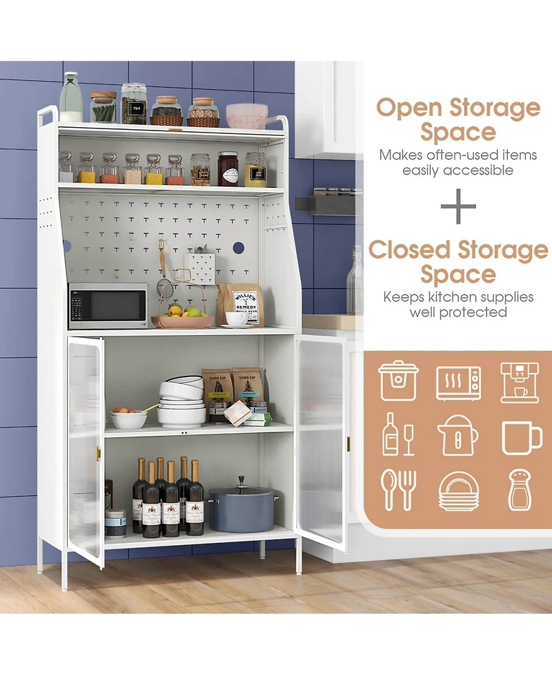 Costway 5-tier Metal Kitchen Bakers Rack with Pegboard 8 Hooks 5-position Adjustable Shelf