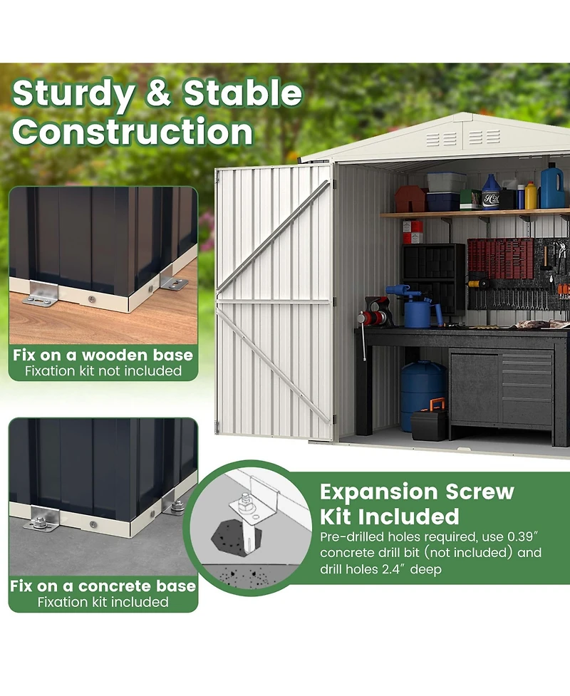 Costway 7 x 4 Ft Metal Outdoor Storage Shed Snap-on Structures for Efficient Assembly
