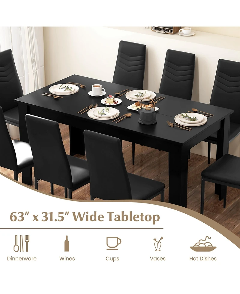 Modern Rectangular Kitchen Table Set with 8 Pvc Leather Dining Chairs