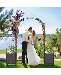 Costway 6.6 Ft Tall Metal Garden Arbor with 2 Raised Garden Planters Arch Trellis Outdoor