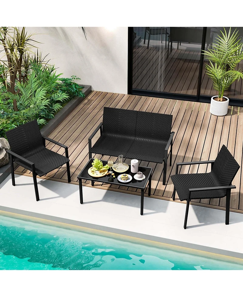 Costway 4 Pcs Outdoor Wicker Patio Furniture Set with Heavy-Duty Galvanized Metal Frame