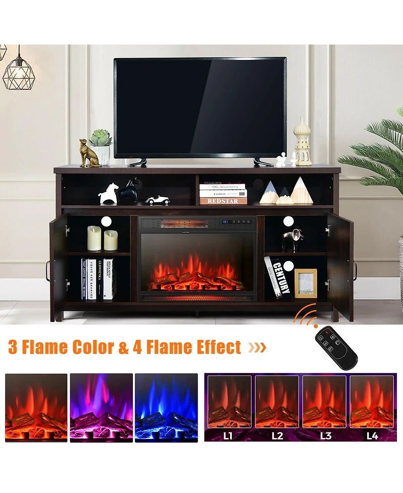 Gymax 59'' Fireplace Tv Stand W/ 25'' 1350W Electric Fireplace Heater Coffee