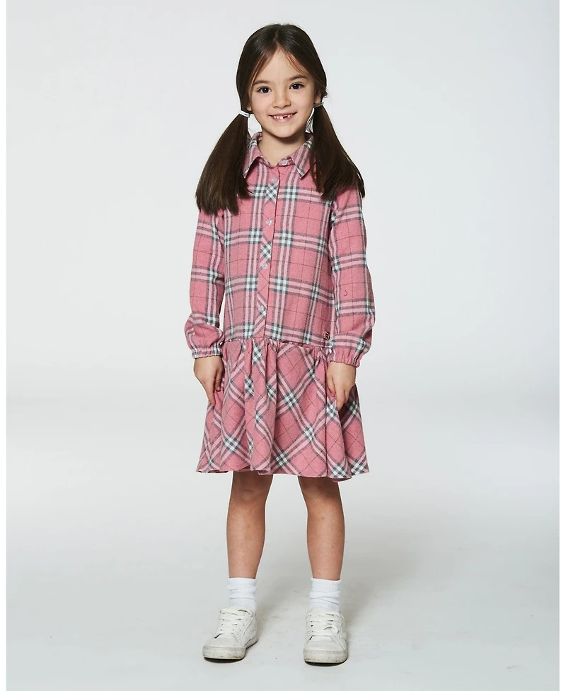 Deux par Deux Big Girls Flannel Shirt Dress With Frill Pink Plaid