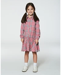 Deux par Deux Big Girls Flannel Shirt Dress With Frill Pink Plaid