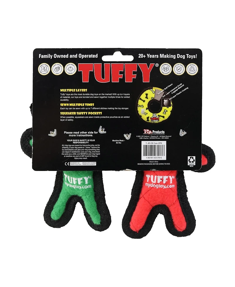 Tuffy Jr Holiday Elf and Santa 2 Pack, Dog Toy