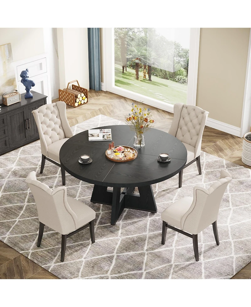 Tribesigns Round Dining Table Wood Kitchen Table, 47 inch Room Tables for 4 People, Farmhouse Dinner with Wooden Top and Legs