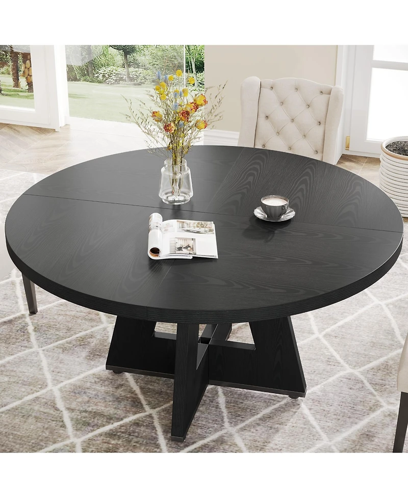 Tribesigns Round Dining Table Wood Kitchen Table, 47 inch Room Tables for 4 People, Farmhouse Dinner with Wooden Top and Legs