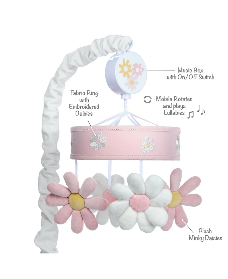 Lambs & Ivy Daisy Dreams Pink/White Musical Baby Crib Mobile Soother Toy