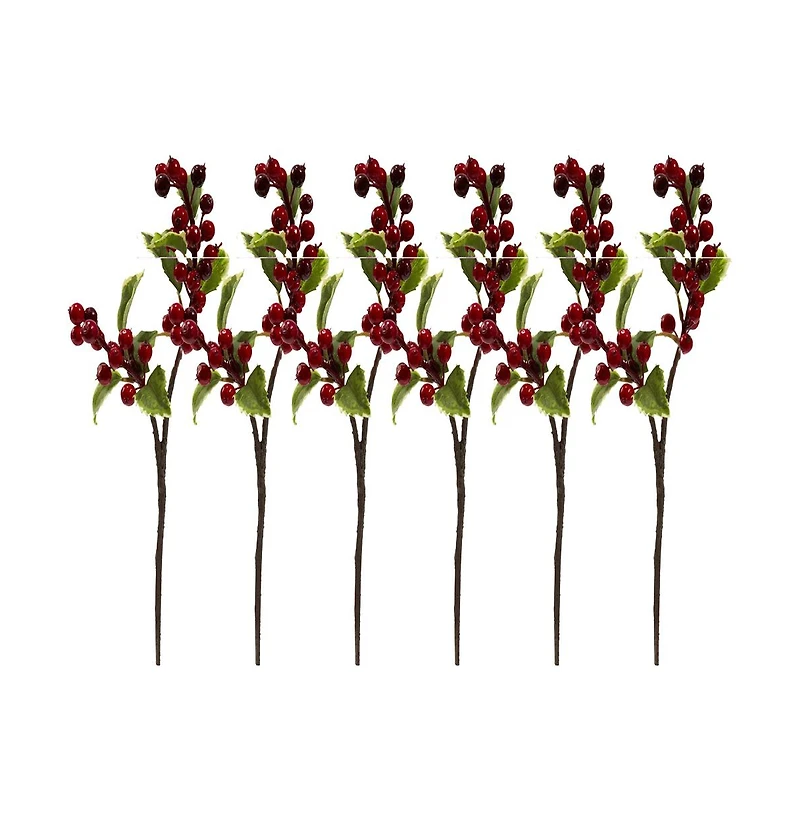 Slickblue Realistic Holly Berry Artificial Flower for Festive Decor (Set of 6)