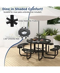 Costway 45" Coated Steel Camping Table Outdoor Round Picnic Table & Bench Set for 8