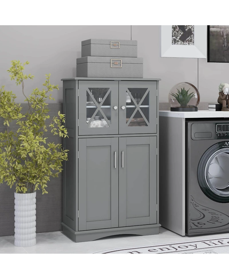 Bathroom Storage Cabinet Linen with Doors and Adjustable Shelves