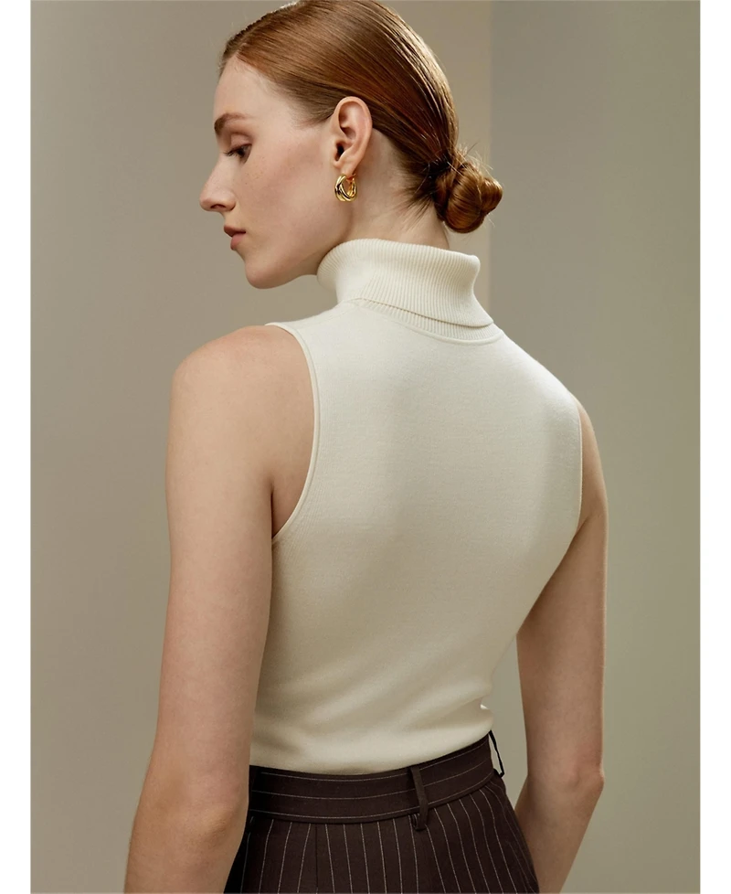 Lilysilk Women's Silk Knitted Turtleneck Sleeveless Top