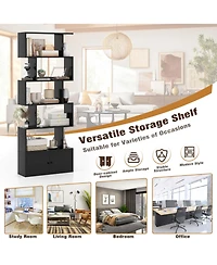 6-Tier S-Shaped Bookcase Storage Rack Bookshelf with Cabinet Anti-toppling Devices