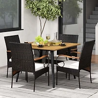 Costway 5 Pcs Patio Pe Wicker Dining Set Table and Chairs with Cushions 1.9" Umbrella Hole