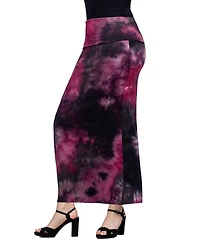24seven Comfort Apparel Women's Pink Tie Dye Fold Over Waist Maxi Skirt