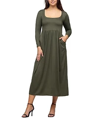 24seven Comfort Apparel Women's Long Sleeve Empire Waist Pocket Maxi Dress