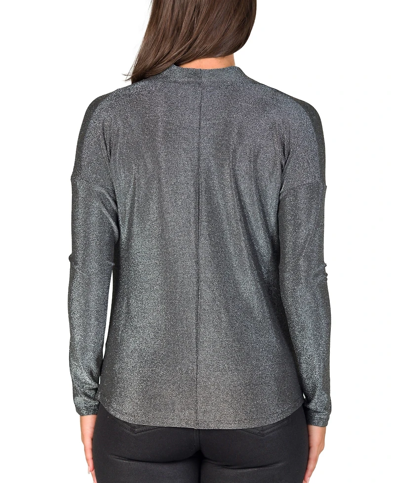 24seven Comfort Apparel Women's Cowl Neck Long Sleeve Shimmery Fabric Top