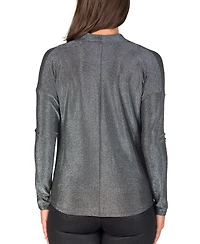 24seven Comfort Apparel Women's Cowl Neck Long Sleeve Shimmery Fabric Top