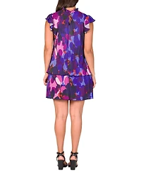 24seven Comfort Apparel Women's Ruffle Cap Sleeve High Neck Mini Dress