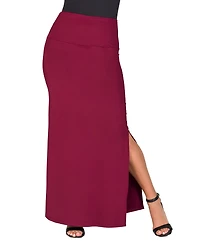 24seven Comfort Apparel Women's Versatile Side Slit Elastic Waist Maxi Skirt