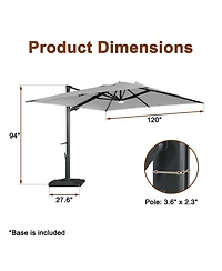 Boyel Living 10 ft. 360° Rotation Square Cantilever Patio Umbrella with Base and Bt