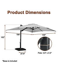 Boyel Living 10 x 13 ft. 360° Rotation Cantilever Patio Umbrella with Base and Led Light