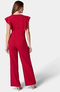 Bebe Women's Scuba Crepe Jumpsuit With Ruffle Sleeve