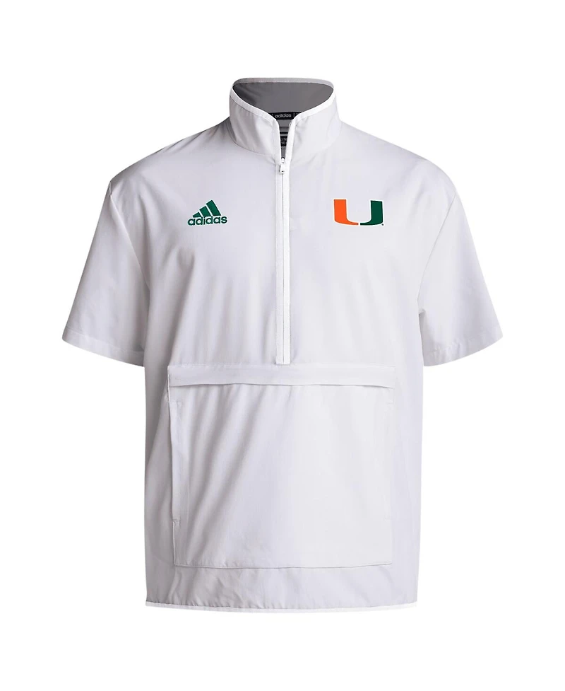 Adidas Men's White Miami Hurricanes Coaches Sideline Half-Zip Short Sleeve Jacket