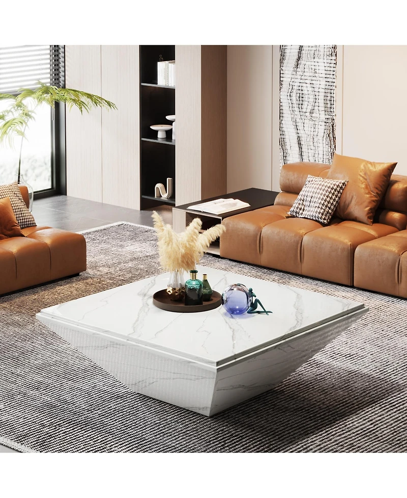 Tribesigns Coffee Table, 35.43-Inch Square Coffee Table with Faux Marble Tabletop, Modern Center Table for Living Room, White