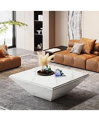 Tribesigns Coffee Table, 35.43-Inch Square Coffee Table with Faux Marble Tabletop, Modern Center Table for Living Room, White