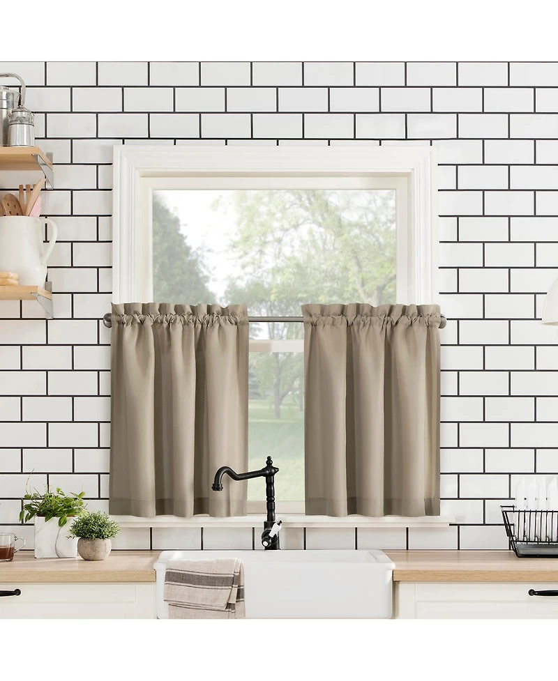 Martine Microfiber Semi-Sheer Rod Pocket Kitchen Curtain Valance Tiers Set