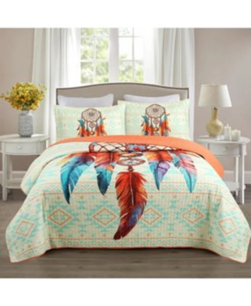 Marcielo 3 Piece Dream Catcher Quilt Bedspread Set Queen