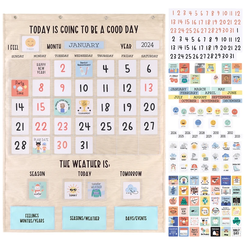 The Peanutshell Today Is A Good Day Educational Wall Calendar for Kids with Activities, Preschoolers Ages 3+, Jumbo Size 28"x38", Wood Grain Boho Clas