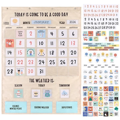 The Peanutshell Today Is A Good Day Educational Wall Calendar for Kids with Activities, Preschoolers Ages 3+, Jumbo Size 28"x38", Wood Grain Boho Clas