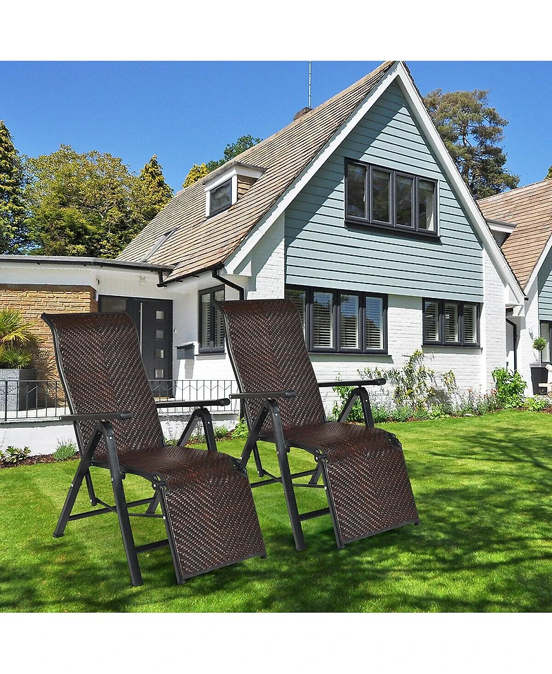Gymax 2PCS Patio Rattan Folding Lounge Chair Recliner Back Adjustable Beach Yard Pool