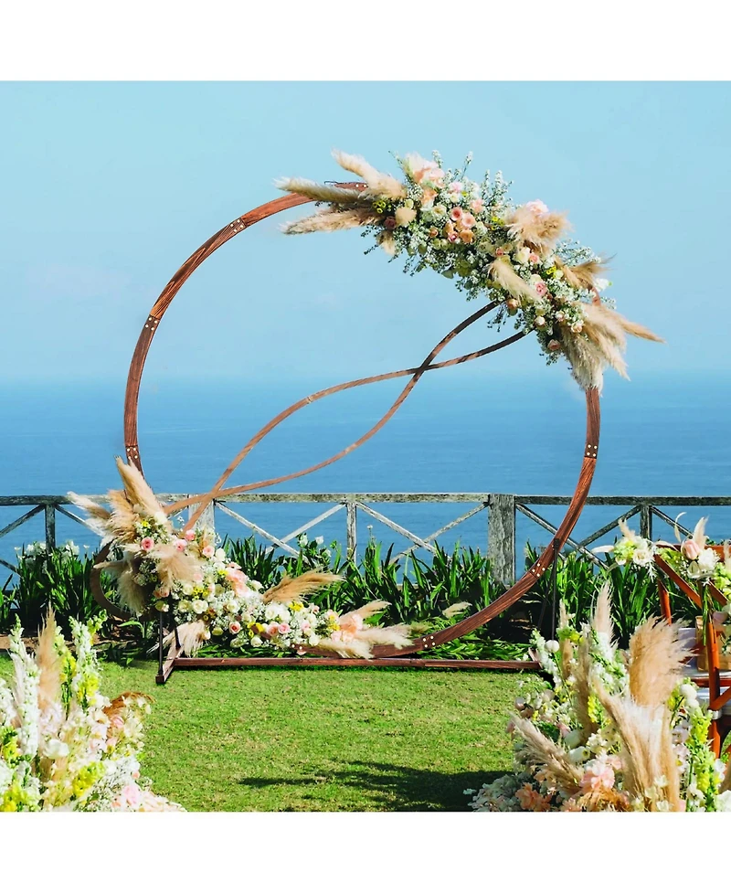 Slickblue Wooden Wedding Arch Solid Wood Arbor Backdrop Stand for Wedding Ceremony-Round
