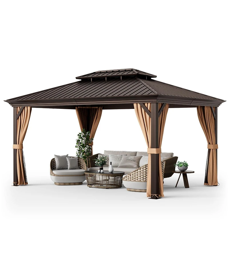 Givimo 12' x 16' Double-Roof Hardtop Gazebo with Galvanized Steel Roof