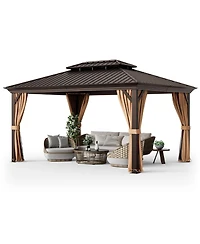 Givimo 12' x 16' Double-Roof Hardtop Gazebo with Galvanized Steel Roof