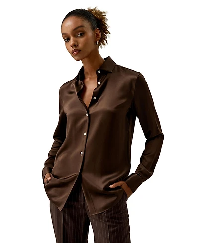 Spread Collar Silk Shirt for Women